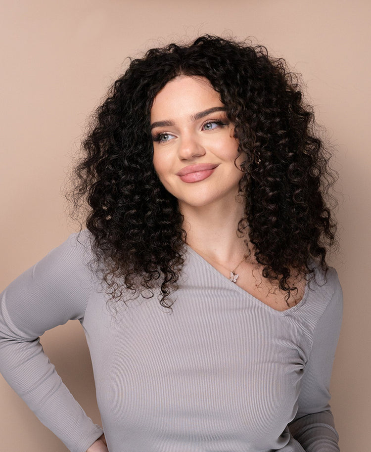 front lace human wig - 16" 3a curly natural black.