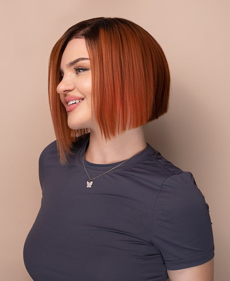 front lace bob human wig - 8" rooted ginger.