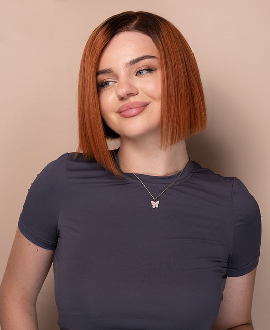 front lace bob human wig - 8" rooted ginger.