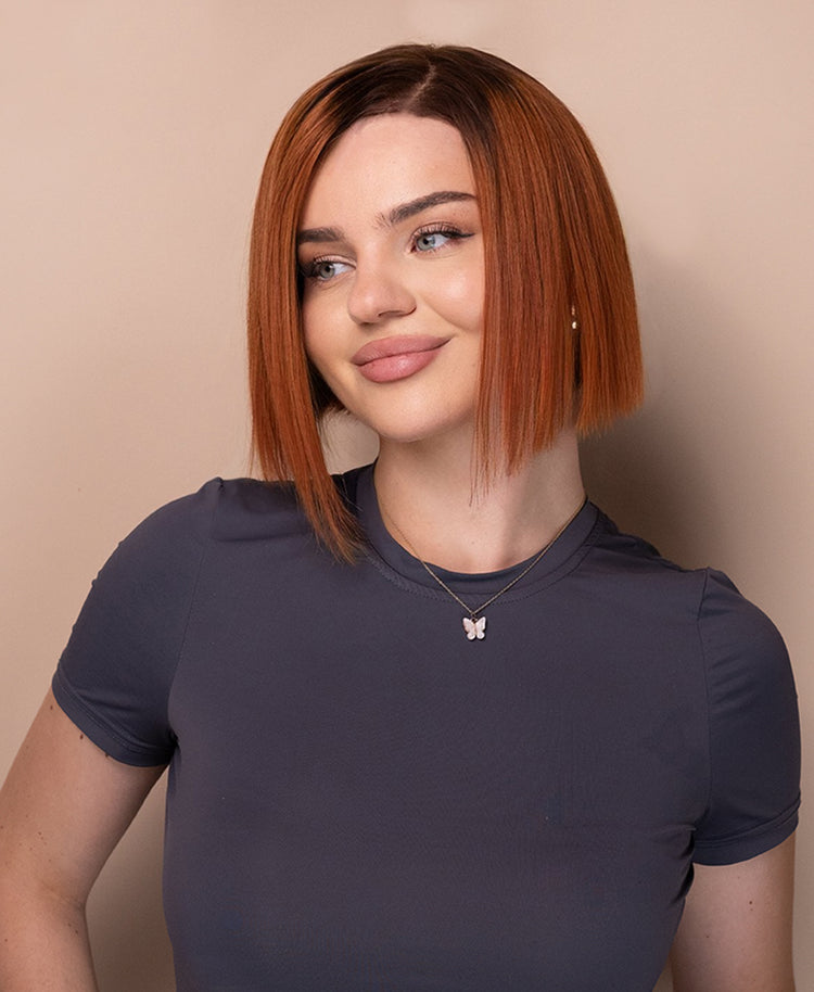 front lace bob human wig - 8" rooted ginger.