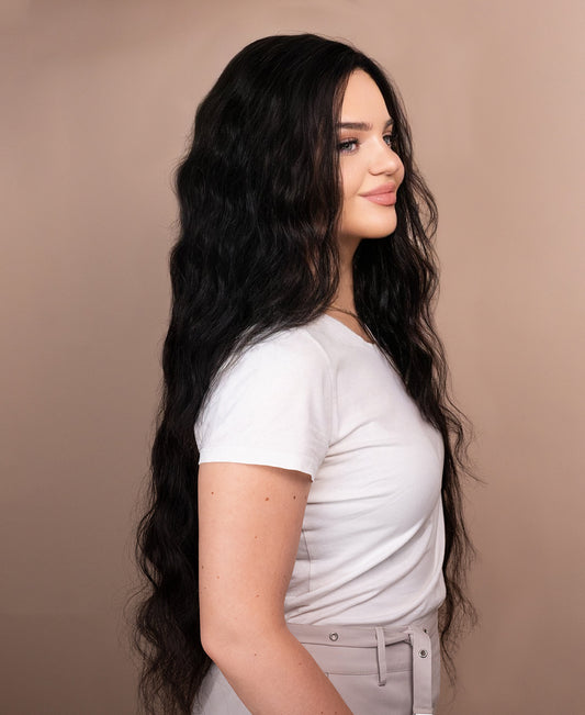 front lace human wig wavy 5x5 - 32" natural black