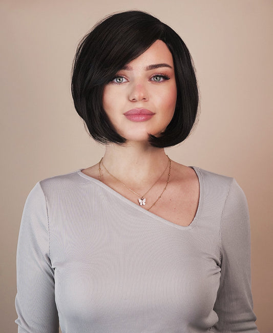 vegan fiber bob with side bangs wig 10" black.