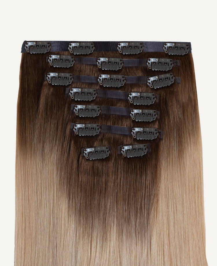 invisible clip-in hair extensions #6r12 dirty blonde rootmelt.