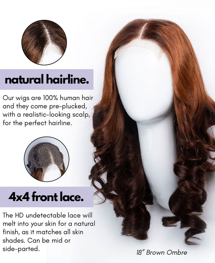 bouncy curls human wig - 12" rooted brown.