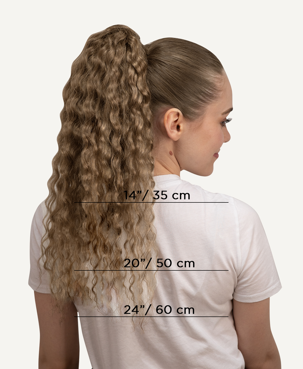 model wearing curly blonde ponytail